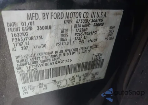 2001 Ford F-150 King Ranch Edition/Lariat/Xlt из США, поврежденный, VIN 1FTRW08L61KA21736